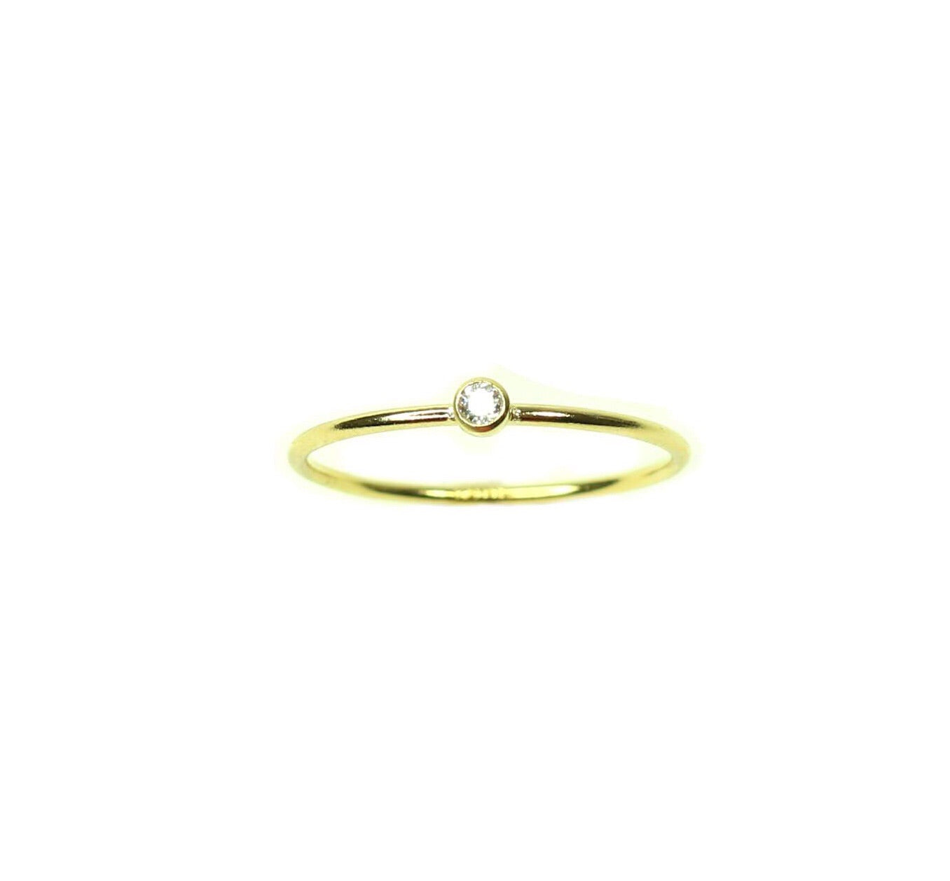 14K Stack Ring | 14K Solid Gold Dainty Ring with Tiny CZ